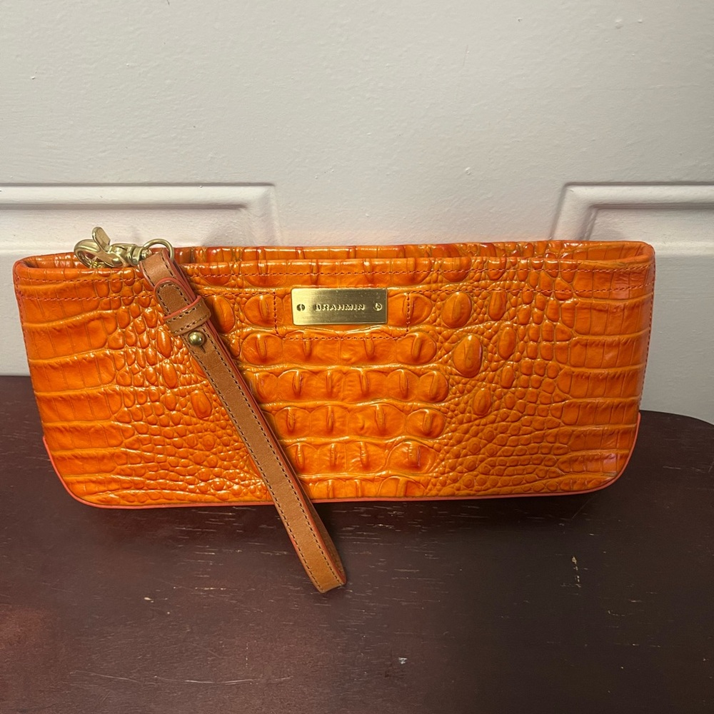 🎉1 HOUR SALE🎉 Brahmin Orange Crocodile Embossed Clutch